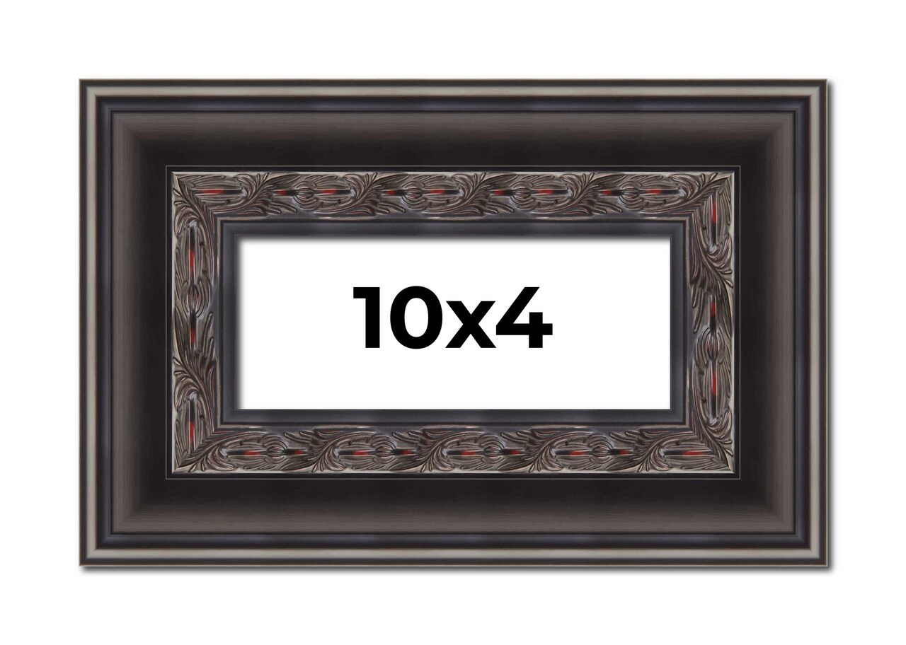 4x10 3.5" Wide Ornate Picture Frame with UV-Resistant Acrylic & Acid Free Backing, Available in 2 Finishes - Black and Brown